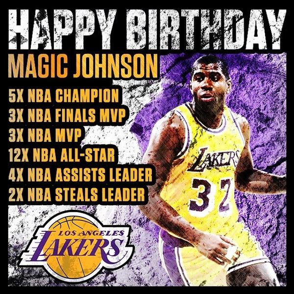LakersEspanol's tweet photo. Feliz Cumpleaños MAGIC # 32 http://t.co/TBlJ1d3fnd
