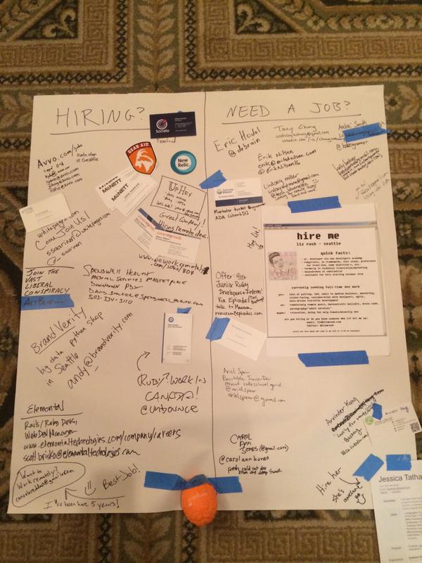 cascadiaruby's tweet photo. Job boards from #CascadiaRuby: http://t.co/iRehvwStrJ