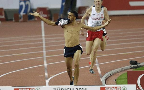 Telegraph's tweet photo. European Championship runner disqualified after 'stripping off' http://t.co/jZd0UeZwm7 http://t.co/rrEKr61FQ9