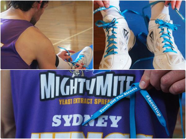 SydneyKings's tweet photo. #YOTS ambassador @kevoooo22 shows his support for #homelessyouth &amp; @YOTSAustralia by lacing it up everyday! #laceitup http://t.co/m1rXNfKCIf