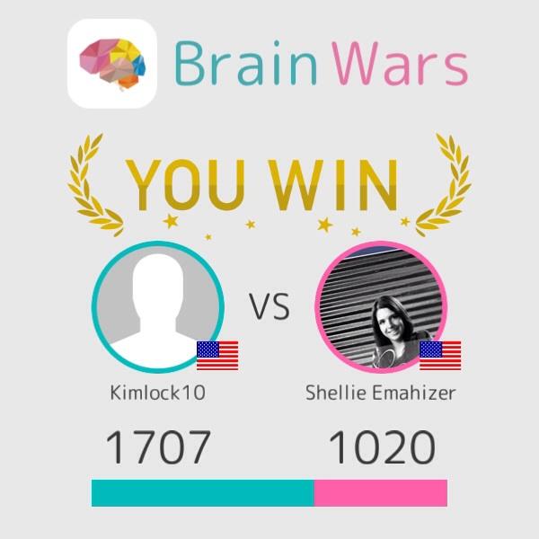 I challenged Shellie Emahizer and won:) Let's play! #BrainWars brainwarsapp.com/b/1390778
