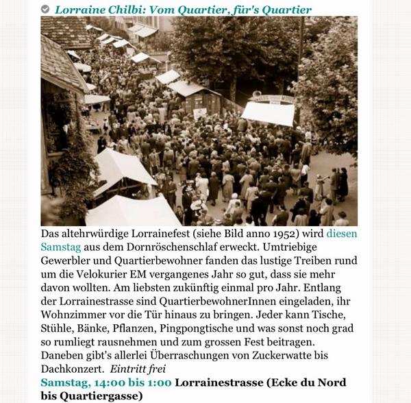 #Lorraine Chilbi: Vom Quartier, für's Quartier. Altehrwürdiges Lorrainefest diesen Samstag ^r via <a href="/ronorpbern/">Ron Orp Bern</a>