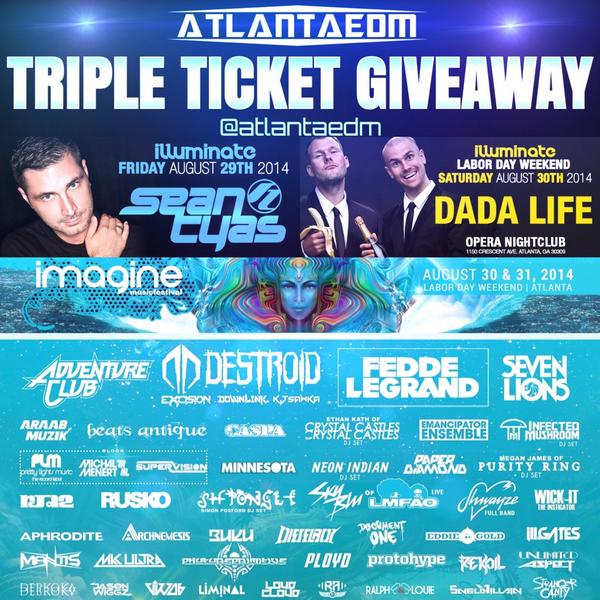 Win a tix package ofSean Tyas, Dada Life, and a two day pass to Imagine Music Festival! Repost and tag #ILOVEATLEDM 😊