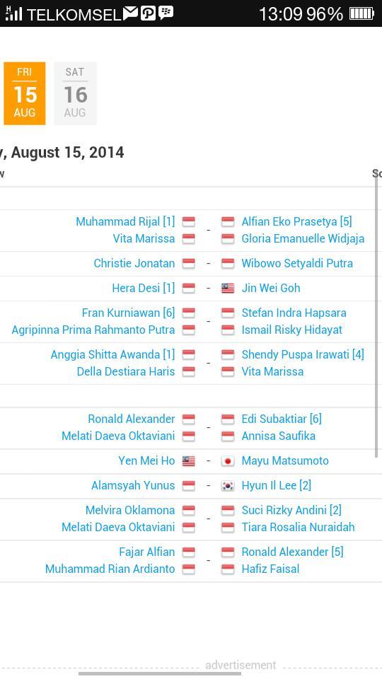 BadmintonINDO's tweet photo. Full Draw Babak Semifinal #IndonesiaIntChallenge : http://t.co/mDD6hfj7Sa