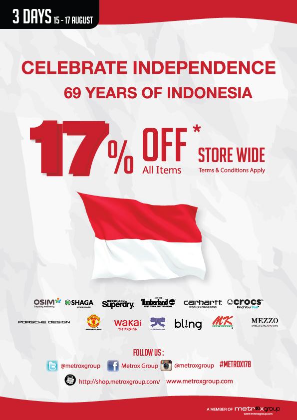 Let's celebrate our Independence Day! 17% off for all items for your favorite brands at the store wide and online.