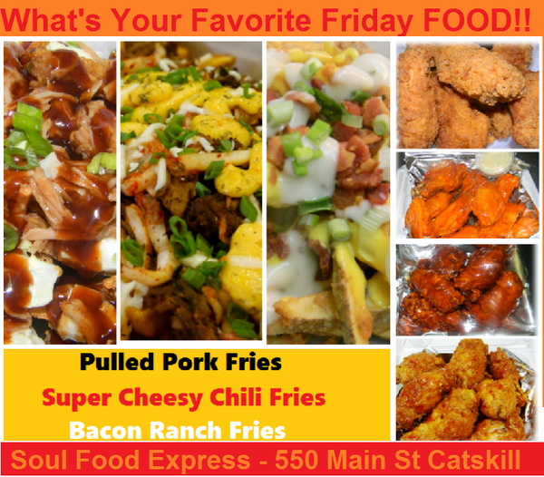 SoulFoodExpress's tweet photo. What's your favorite Friday Food? #catskillny #FoodNetworkStar #hungry http://t.co/ZkA2QWRLyR