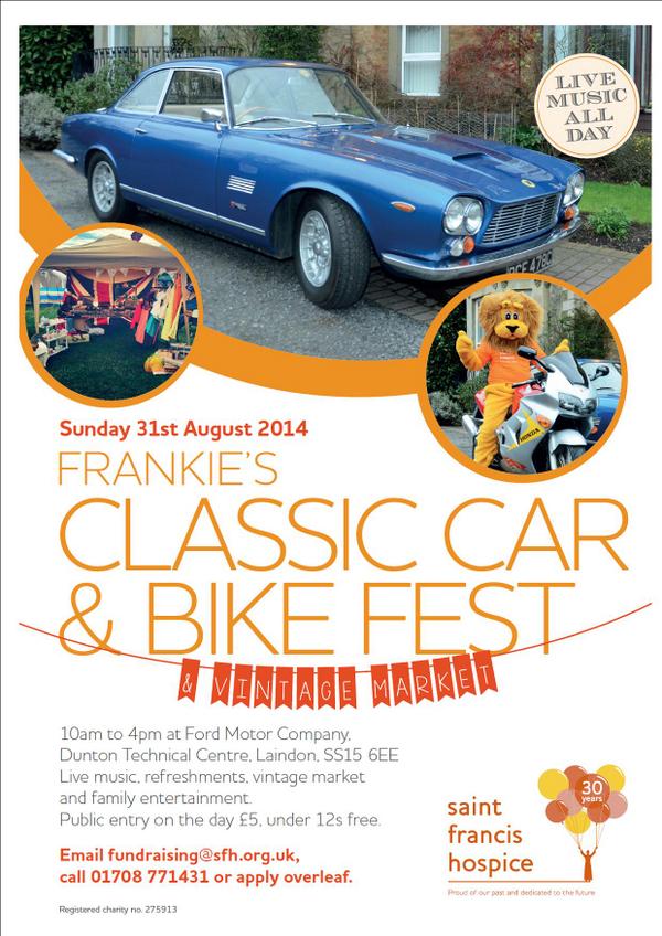 Come &amp; visit 'franc' our 68 HY van &amp; buy a pie <a href="/SFHUK/">Saint Francis Hospice</a> classic car &amp; bike fest at Dunton test track &amp; show support