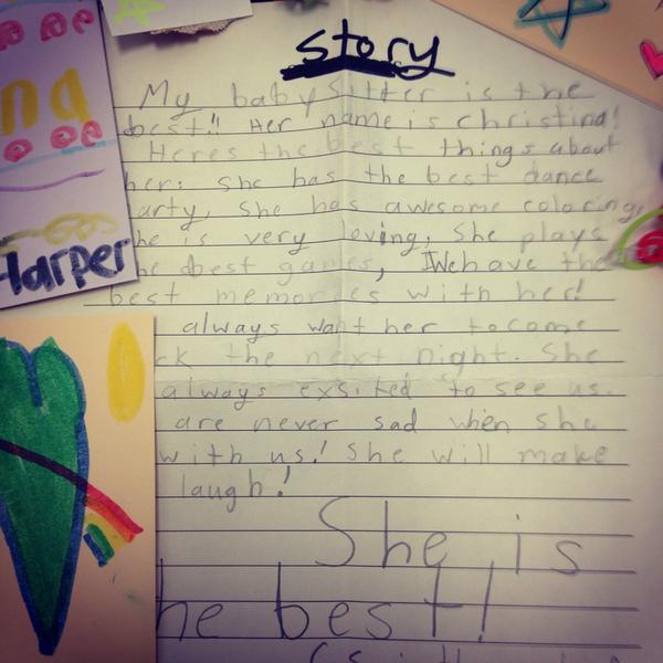 These kids I have babysat for almost 10 years made me a bday bag and wrote me a story #proud #adorable AH! Love them!