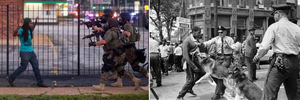 chriesman's tweet photo. Ferguson and Birmingham.  NYT shows similarities.  We have to keep making a difference in order to overcome our past. http://t.co/loqdw9wNcJ
