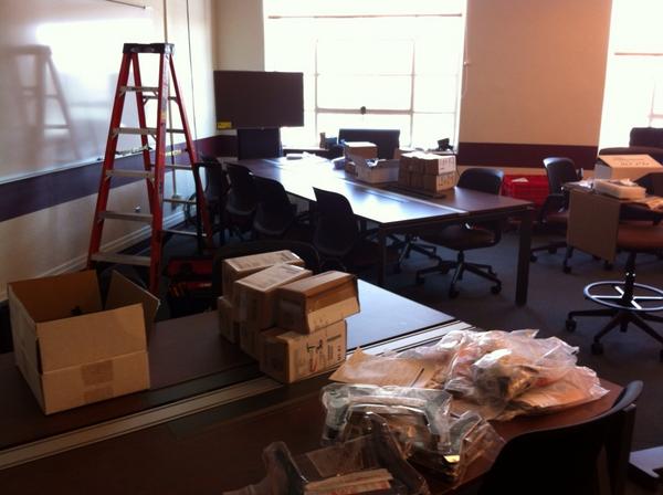 New digital media equipment being installed in Morrill 208 today. It will be ready for class on Monday.