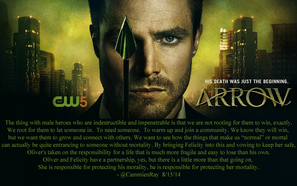SmoaknArrow's tweet photo. On #Arrow's Oliver Queen &amp; Felicity Smoak (#Olicity) -- from the brilliant mind of @CammienRay http://t.co/4Fjq9b1RQl