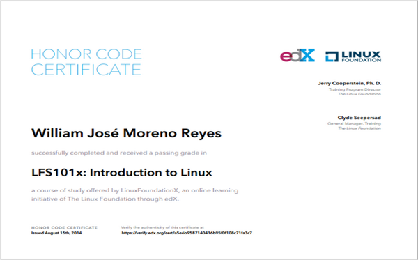 williamjmorenor's tweet photo. Bueno ya tengo mi certificado del #LFS101x el curso estuvo bueno, pero falto Systemd y Fedora o CentOS 7 http://t.co/acxtIvNUZ9