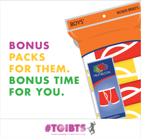 FruitOfTheLoom's tweet photo. Bonus pack for them. Bonus time for you. #TGIBTS http://t.co/BMJnJY9zMj http://t.co/KUEdKJ5XWx