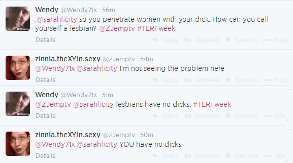 WomenCanSee's tweet photo. #WhiteMenPretend
“Men turn anything into anything by using their god-like power of I Say So
Het♂=lesbian♀! http://t.co/Eibn4e0JTC”
#terfweek