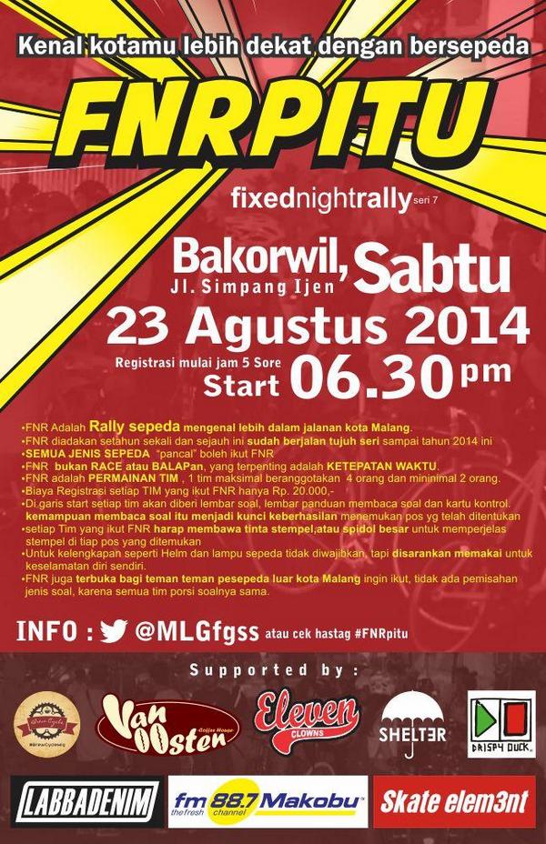 #FNRpitu di support oleh <a href="/crispyduckbali/">Crispy Duck Bali</a> <a href="/ecordie/">Elevenclowns store</a> <a href="/labba_denim/">L A B B A D E N I M</a> <a href="/van_oosten/">Van Oosten</a> <a href="/MakobuFM/">Radio Makobu Malang</a> <a href="/shelter_tlg/">shelter</a> <a href="/brewcycleMLG/">BrewCycleMLG</a>