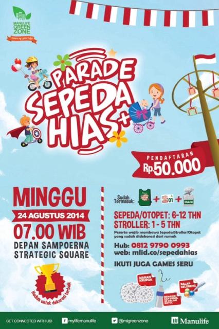 Yuk kita lestarikan tradisi unik ini dgn mengajak si kecil mengikut Parade Sepeda Hias di <a href="/MIGreenZone/">Manulife Green Zone</a>!