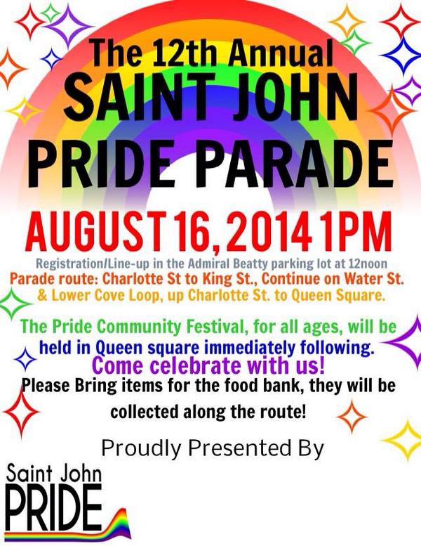 MelnortonNB's tweet photo. Saint John get ready to celebrate your Pride! Pride Parade today starting at 1. #renaissan... http://t.co/GwvhlZ8t5n http://t.co/zrQE3ahrHL