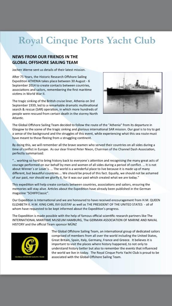 Actual #RoyalCinquePortsYachtClub Newsletter mentioning combined @GOSTest1999 Historic Research Expedition 'ATHENIA' http://t.co/5NpsCYuzYB