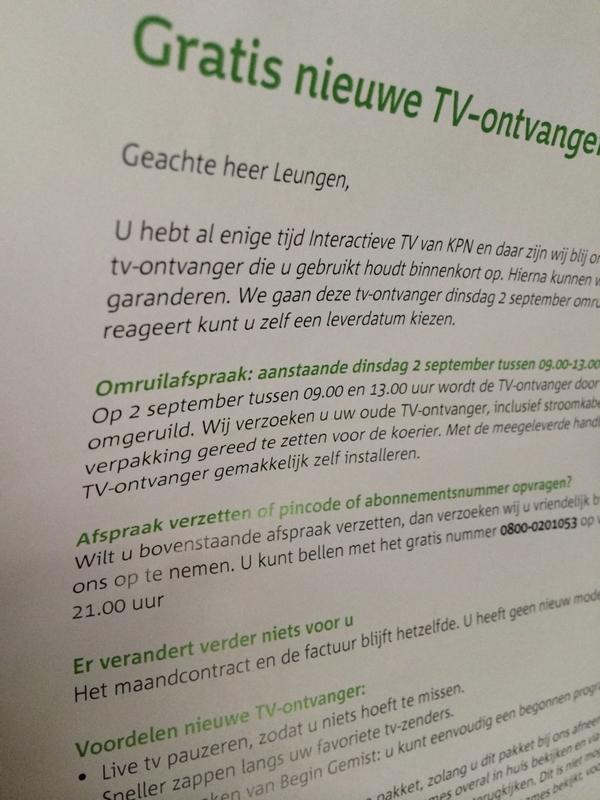 floortender's tweet image. @KPNwebcare zojuist deze brief gekregen, goed nieuws. Maar krijg ik er dan 2? #2tv's