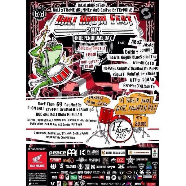 Bali drum fest 2014 independrums day! Minggu,17 agustus 2014. Di parkir barat gor ngurah rai. Htm.20.000.