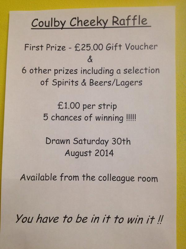 tesco5185's tweet photo. Don't forget to get your raffle tickets!! All money raised goes to our Sports and Social fund 👍 http://t.co/N122wdk8V6