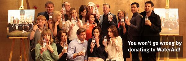 WaterAidUK's tweet photo. We love this: stars of #DowntonAbbey respond to *that* #wH2oops bottle blooper photo w/this http://t.co/rxQRTJ6nKW http://t.co/CWo4Mahrs6