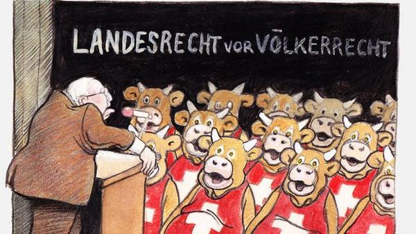 BObrist's tweet photo. Blocher könnte sich auch einfach eine Kuhherde zulegen. Cartoon von #PeterGut in der @NZZ http://t.co/9VrpcIE7NH