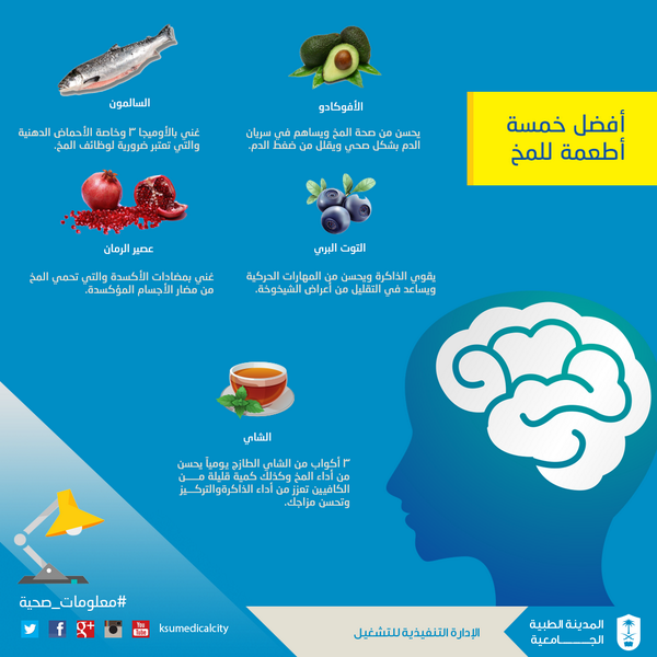 #معلومات_صحية : أفضل خمسة أطعمة للمخ