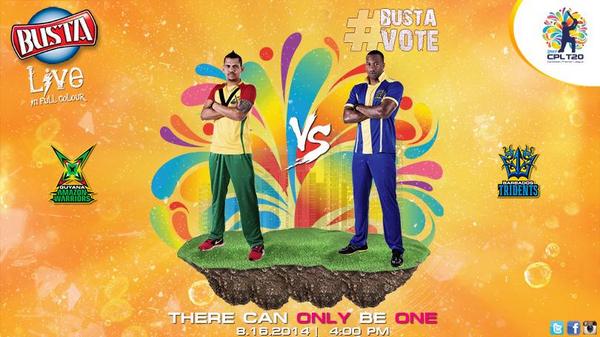 BustaSoftDrinks's tweet photo. There can only be one! VOTE NOW http://t.co/0TNYicYsKm @GYAmazonWarrior vs @BIMTridents @CPL_T20 #CPL2014 http://t.co/eTaLMLyady