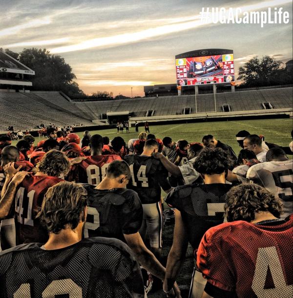 Saturday night kicking scrimmage Between The Hedges #UGACampLife