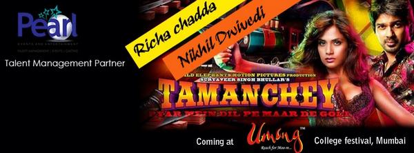 _Pearl_Team's tweet photo. Meet @Tamanchey Starcast @Nikhil_Dwivedi @RichaChadda today @NM_Umang college fest #ActorHunt #Umang2014 http://t.co/Qw0LdJW1Yn