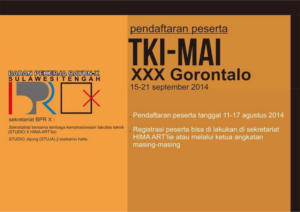 INFO: Buat kamu yg mau ikut FK TKI-MAI XXX Gorontalo cc: <a href="/ArchUntad2011/">Arsitektur 2011</a> <a href="/archTadulako12_/">Arch Tadulako 2012</a> @FlowStudio13 <a href="/derumSTUDIO_/">Depan Rumah Studio</a>