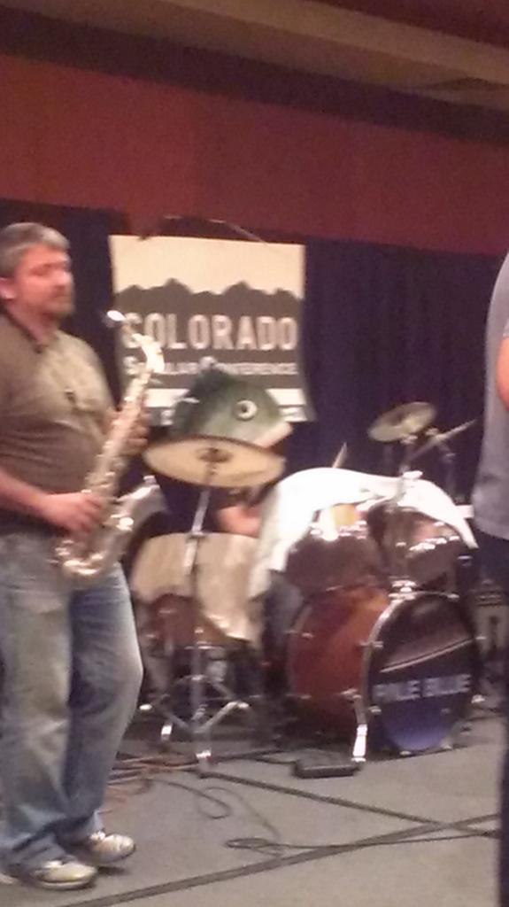 COSecular's tweet image. Bet you wish you had stayed to see the fish head drummer from Pale Blue.... #COSec14