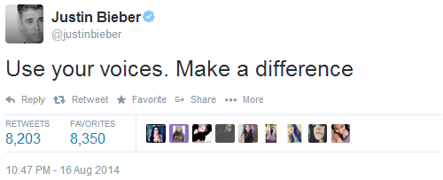 biebersmaniabr's tweet photo. "Usem suas vozes. Façam a diferença" - Justin via Twitter 👏💛 http://t.co/SUWIM6wVBM