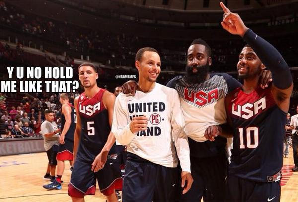 NBAMemes's tweet image. Klay Thompson feeling left out? #TeamUSA