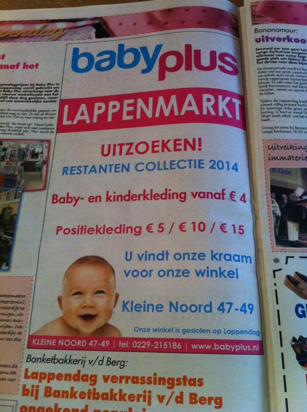 Lappenmarkt bij Baby Plus. Dit jaar voor het eerst op het Kleine Noord.