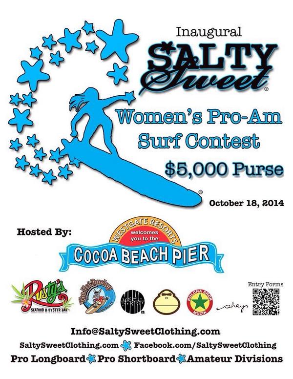 SaltySweetC's tweet photo. Salty Sweet WOMEN'S Pro/am coming October 18th to #cocoabeachpier  $5,000 pro purse! http://t.co/E97DxeMI7J