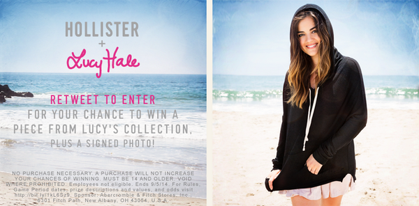 HollisterCo's tweet photo. RT for a chance to win a piece from @LucyHale's new @HollisterCo collection! #LHC #HCoContest http://t.co/8JoOKz3MzV http://t.co/ba6G82Xbny