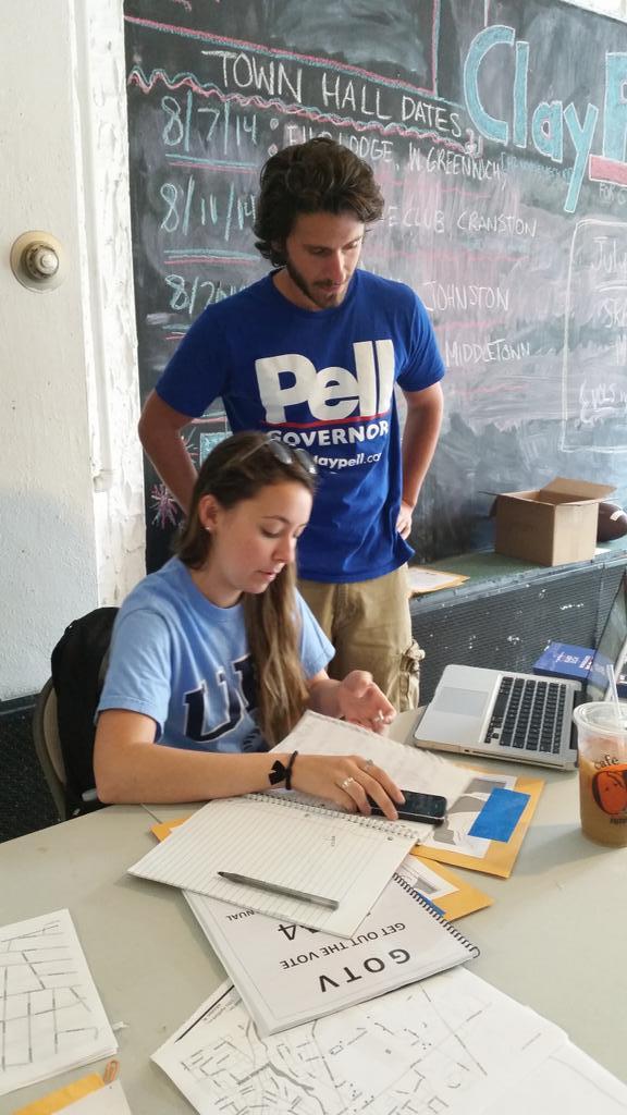Prov_Phoenix's tweet photo. @BarberoAndrew and @hhalesss ready to tell voters about how @ClayPell is going to make RI #readyfortomorrow http://t.co/8fqvIXHMfe