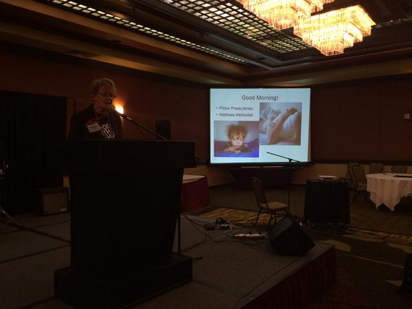 lucidcarbon's tweet image. Becky talking about &quot;Practical Humanism&quot; at #COSec14.