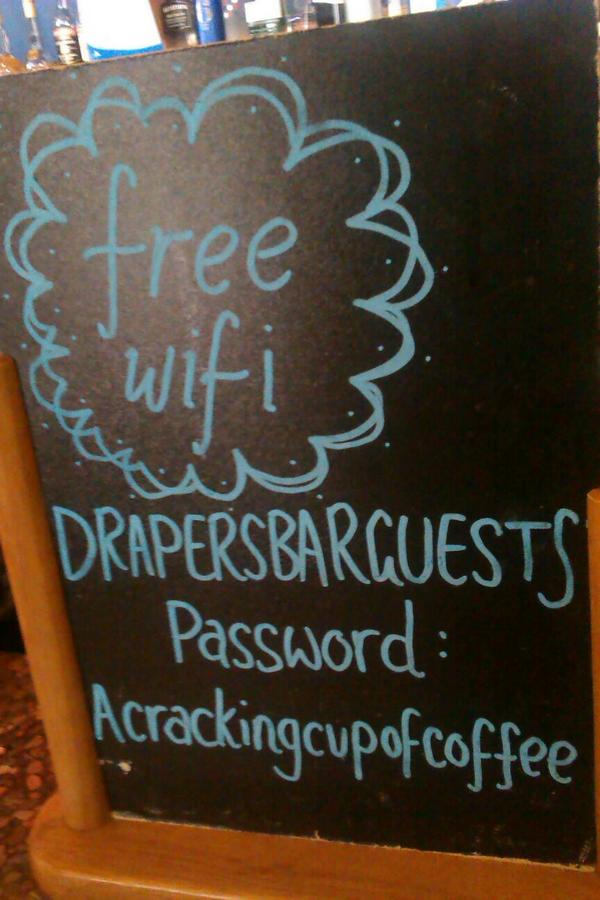 MonsoonEstates's tweet photo. Best wifi password! #DrapersBarCoventry #crackingcoffee http://t.co/hCtUn9EcST