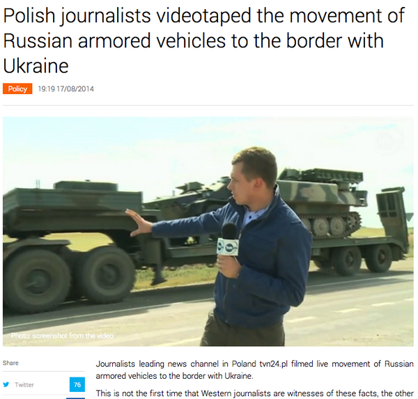 EuromaidanPR's tweet photo. #Polish journalists filmed #Russian weapons convoy arriving at #Ukraine's border http://t.co/RfjIX7hTiX http://t.co/ApdioydrIm @RobPulseNews