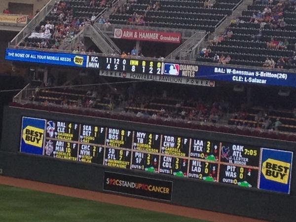 Game not looking good for Twins! Still enjoy watching and eating KLN chips and licorice.
Go Perham!!