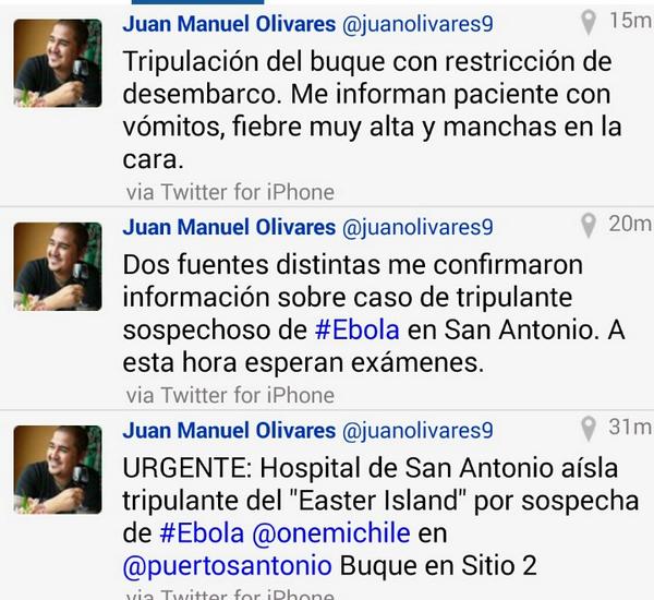 INFORMADORCHILE's tweet photo. PRELIMINAR está es la fuente de posible sospecha de caso de Ébola en buque en San Antonio. Se monitorea. RT http://t.co/LdUqrrLOVA