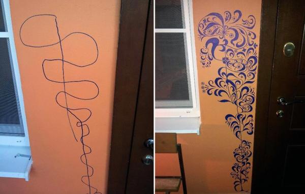 jendefig's tweet image. Creative Kid Draws On Wall, Creative Mom Fixes It: boredpanda.com/before-and-aft… … #parenting #kids  #theresalwaysasolution