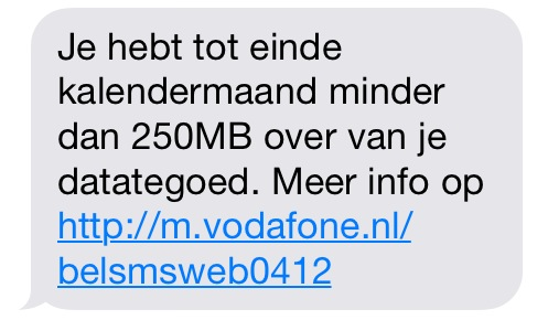 vaneerde's tweet photo. @vodafoneNL Hi, gisteren ontving ik bijgaande sms. Ik heb m’n 10 GB nog lang niet gebruikt! Hoe zit dit? http://t.co/NvpWr2ljay
