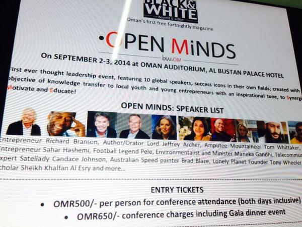 MadihaAlsuliman's tweet photo. #فعالية #تنمية #open_minds #عمان أكبر 10 شخصيات ملهمة تحت سقف واحد 
الزمان2_3سبتمبر 
المكان فندق قصرالبستان
احجز الآن http://t.co/u5adO9d78v