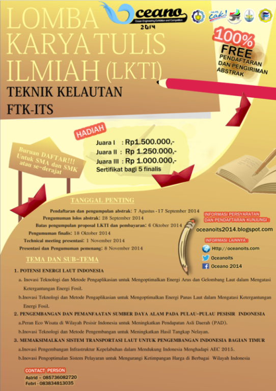 Daftarkan tim kalian sekarang juga di LKTI OCEANO 2014. Info lengkapnya di oceanoits2014.blogspot.com <a href="/SMAN20BDG/">SMAN 20 BANDUNG</a>