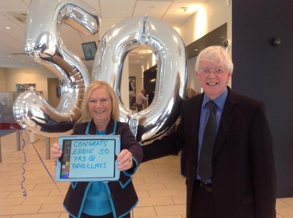 jonbrenchley1's tweet image. Eddie Jackson celebrates 50 yrs with #Barclays today with visit to Hanley branch and session with @Digitaleagles