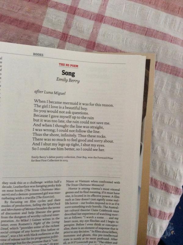 IMcMillan's tweet image. Beautiful Emily Berry poem in New Statesman